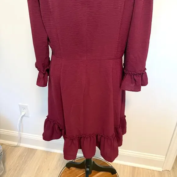 Eliza J Bell Sleeve Fit and Flare Dress In Wine Burgundy Size 16 New - Picture 10 of 12